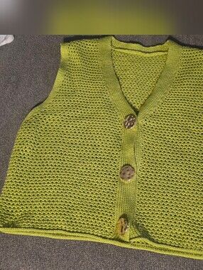 Lime Green Knit Button-Front Women's Sweater Vest
